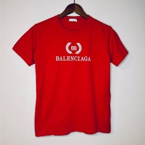 Balenciaga Red BB Wheat Logo Short Sleeve T-Shirt Medium EUC Authentic